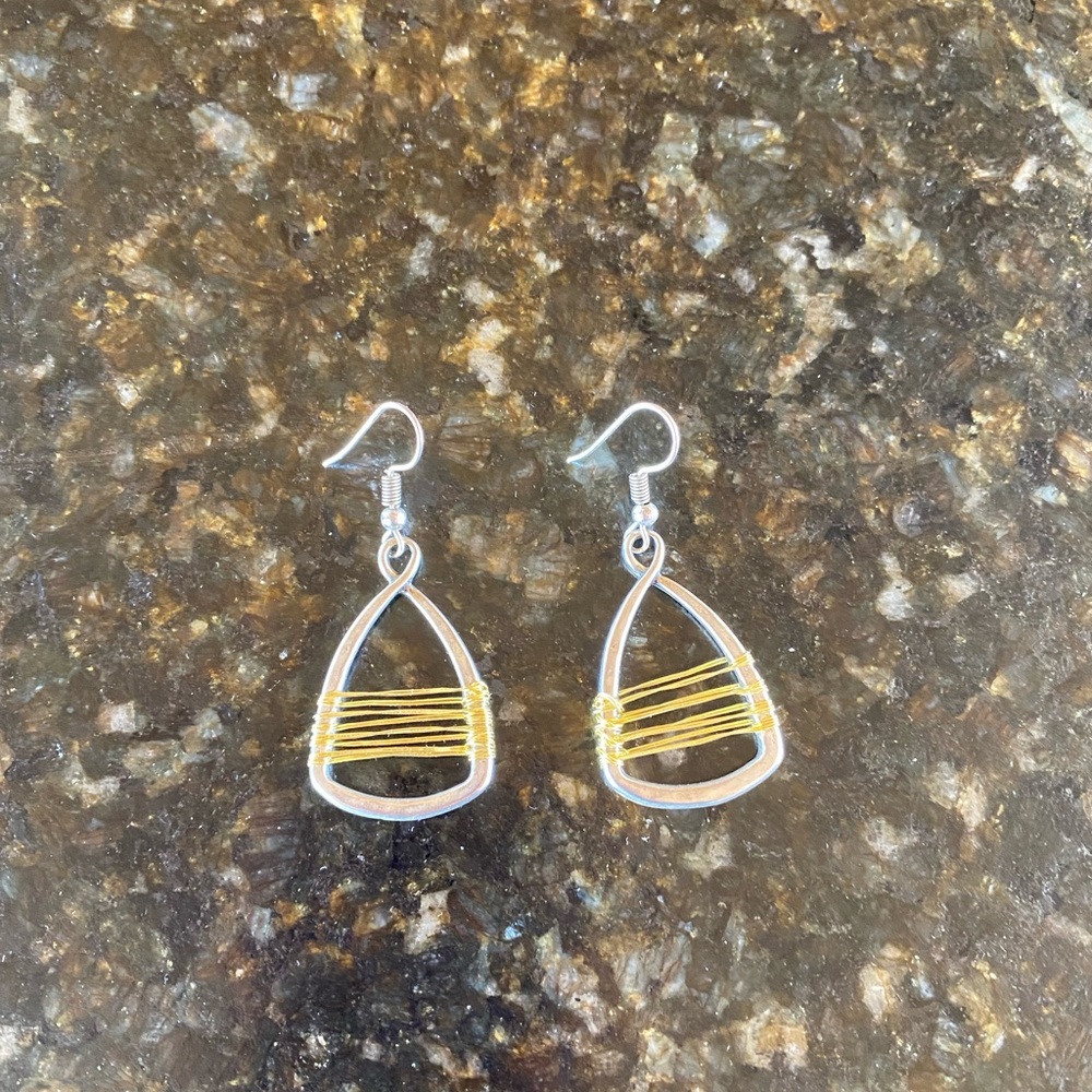 Silver with gold rope drop earrings